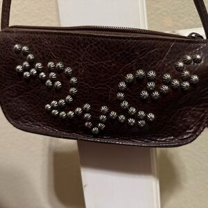 Dark Brown Studded Leather Shoulder Bag